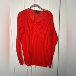 Michael Stars Open Knit Front Tie V Neck Sweater Women's Size Large